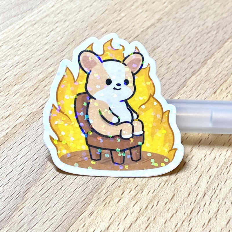 Corgi On Fire | Die Cut Sticker