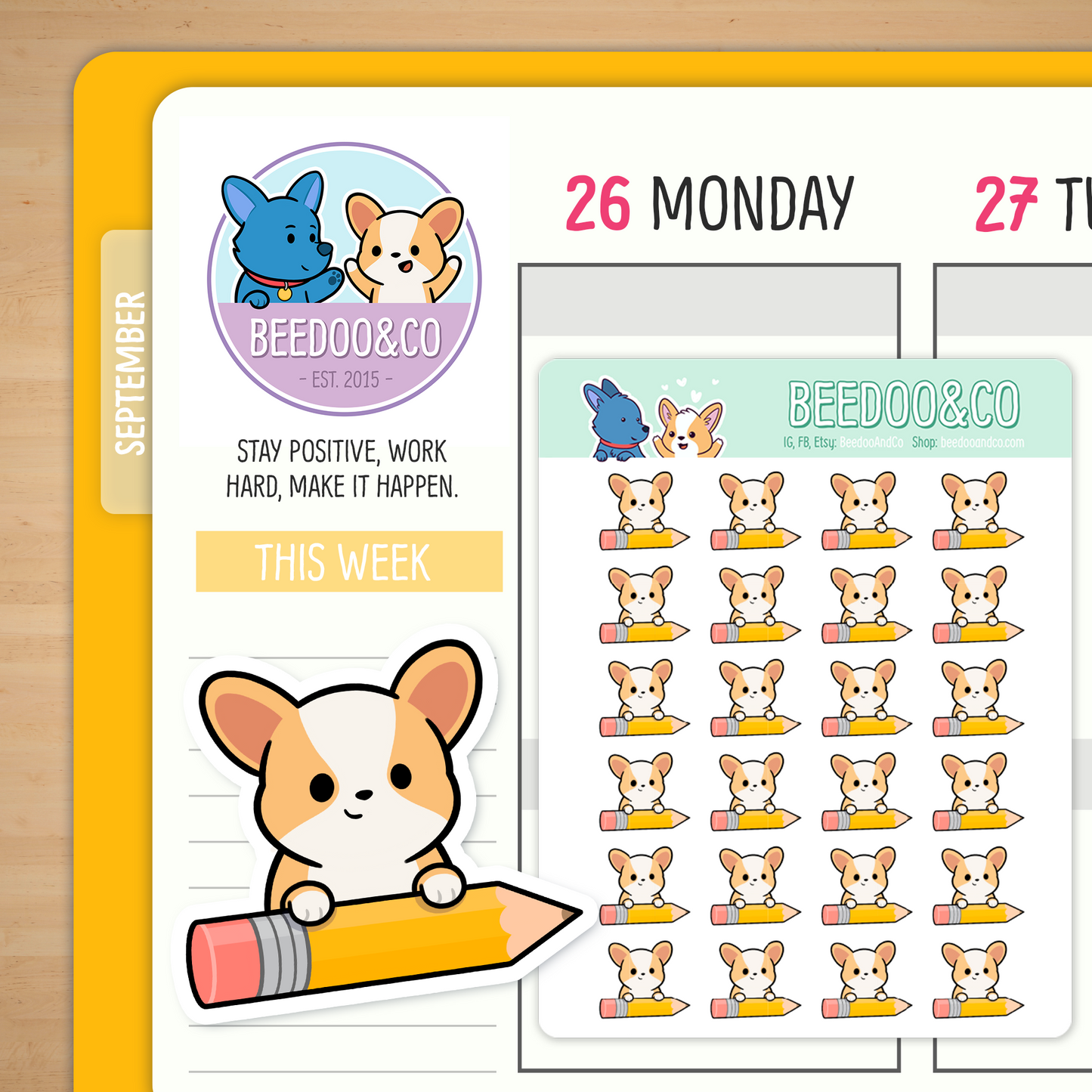 Miso The Corgi Holding A Pencil | Sticker Sheet