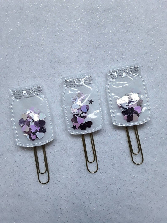 Pink/Lilac Glitter Shaker Mason Jar | Planner Clip