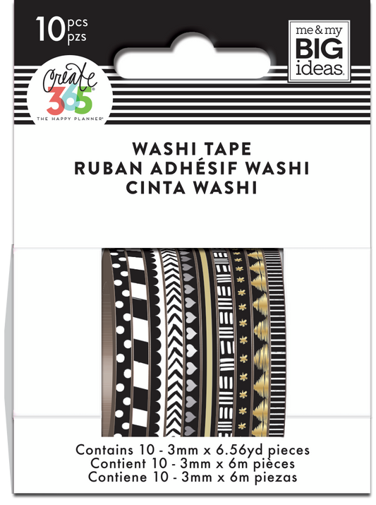 Black and White Skinny Washi Tape