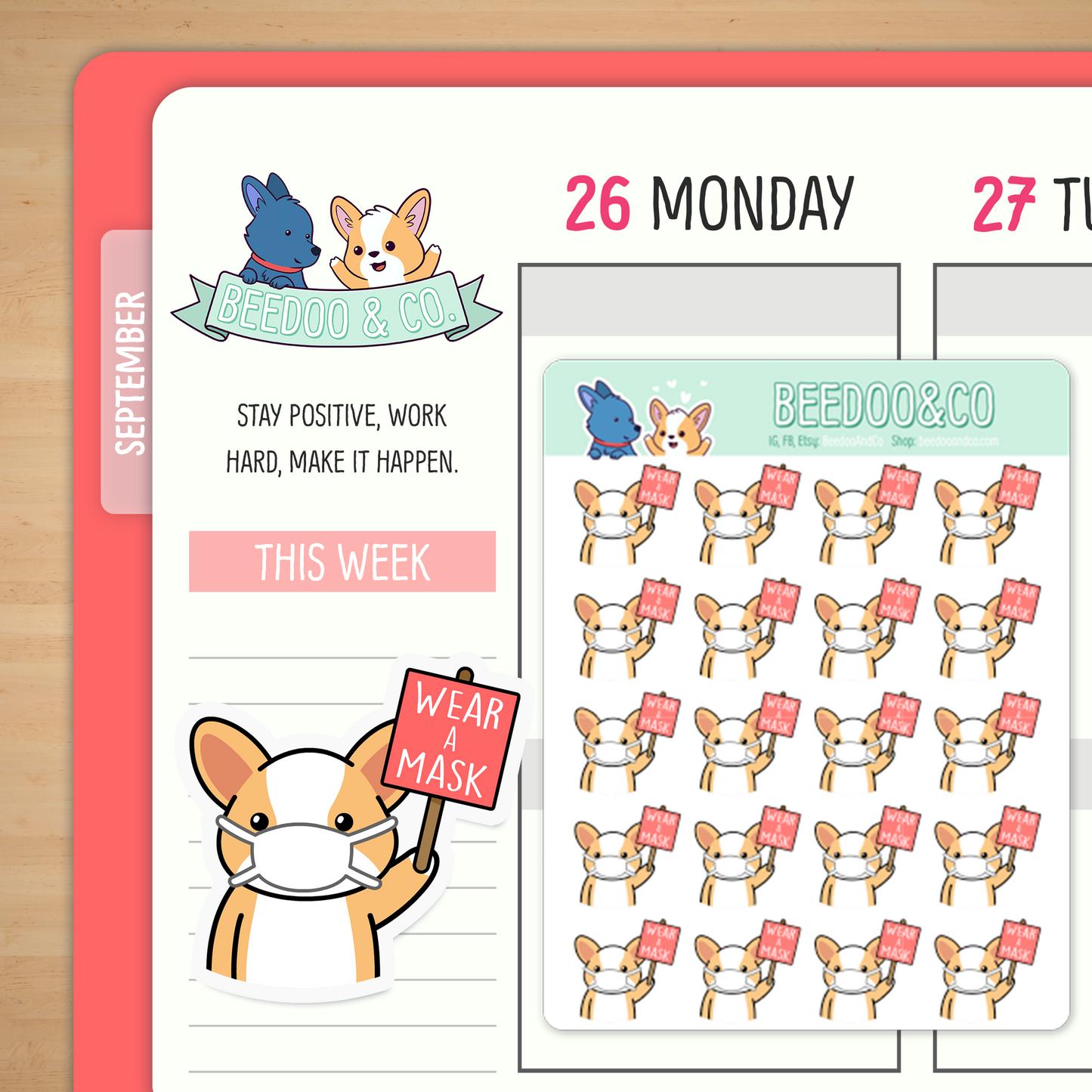 Miso Corgi Wears A Mask | Sticker Sheet
