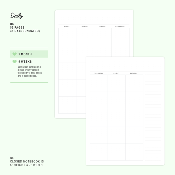 Sakura - B6 - Daily (Undated, 1 Month) | Planner