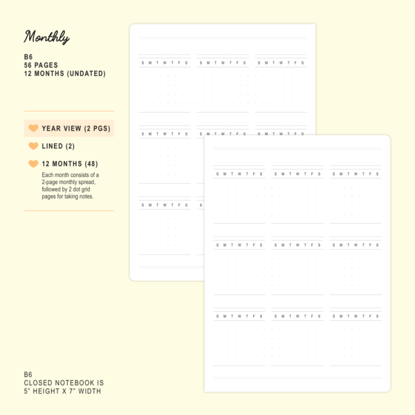 Porcelain - B6 - Monthly (Undated, 12 Months) | Planner