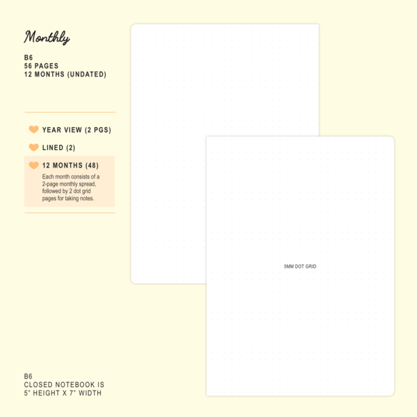 Porcelain - B6 - Monthly (Undated, 12 Months) | Planner