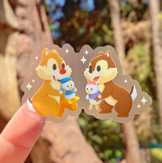 Chip and Dale with Donald and Daisy Plushie | Transparent Sticker