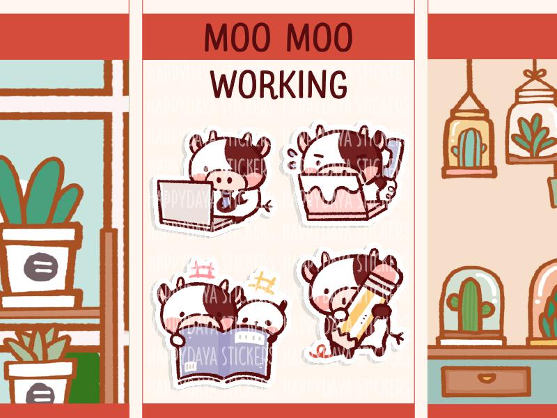 Moo Moo Working | Sticker Sheet