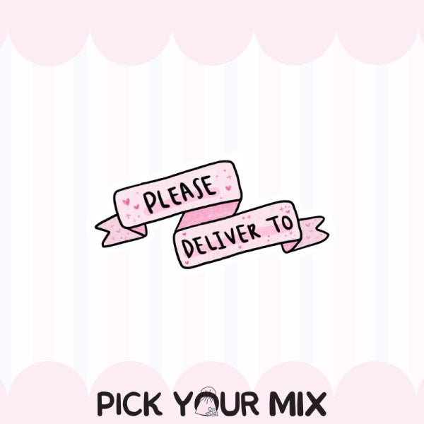 Please Deliver To - Pink Ribbon | Sticker Flake (set of 15)