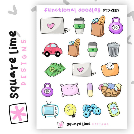 Functional Doodle Stickers | Sticker Sheet