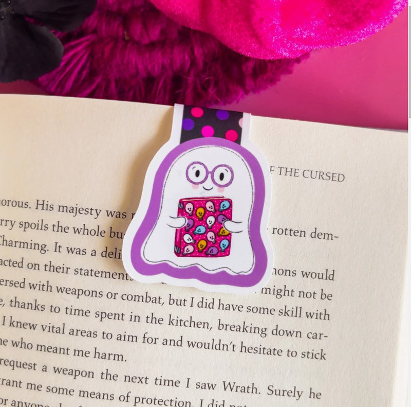 Halloween Ghost Holding Book | Magnetic Bookmark