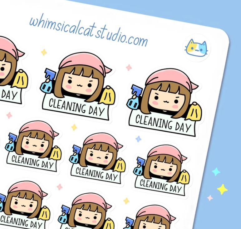 Kawaii Cleaning Day | Sticker Sheet