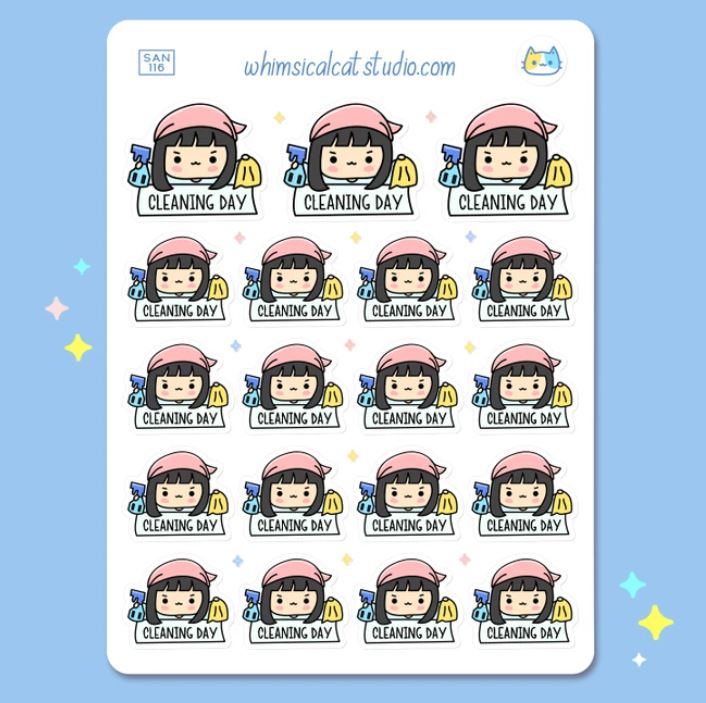 Kawaii Cleaning Day | Sticker Sheet