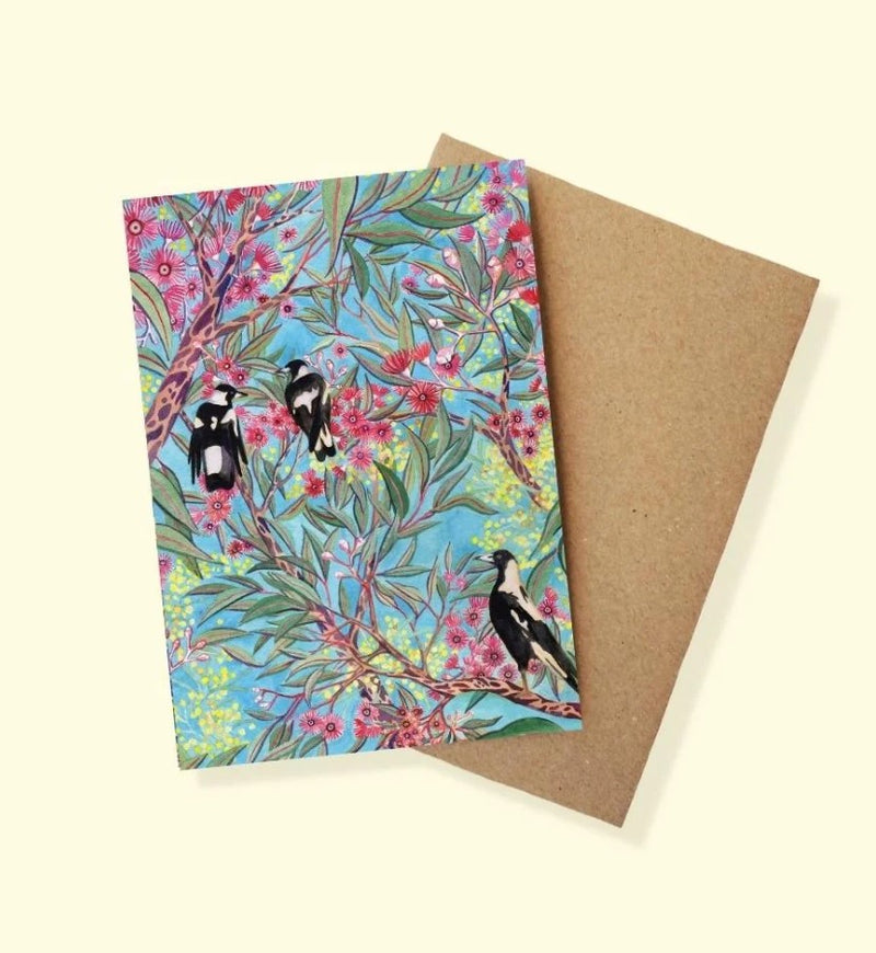 Magpies in the Gum Blossom | Greeting Card
