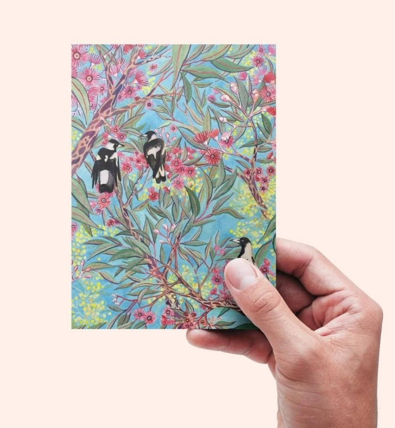 Magpies in the Gum Blossom | Greeting Card