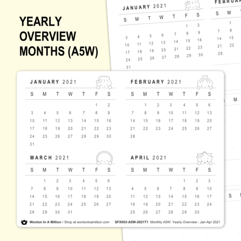 Months for Yearly Overview (A5W) | Sticker Sheet
