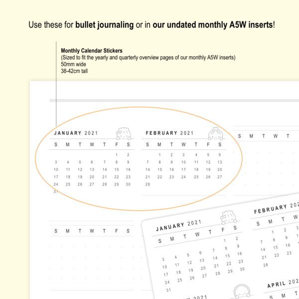 Months for Yearly Overview (A5W) | Sticker Sheet