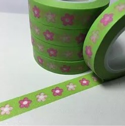 Pink Flowers on Green | Washi