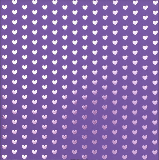 Purple - Tone-On-Tone Heart Foil | 12x12 Patterned Paper