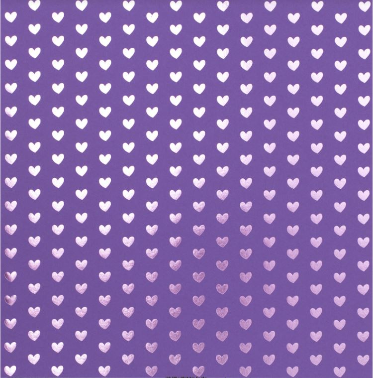 Purple - Tone-On-Tone Heart Foil | 12x12 Patterned Paper