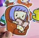 Whimsical Cat Reading | Vinyl Sticker