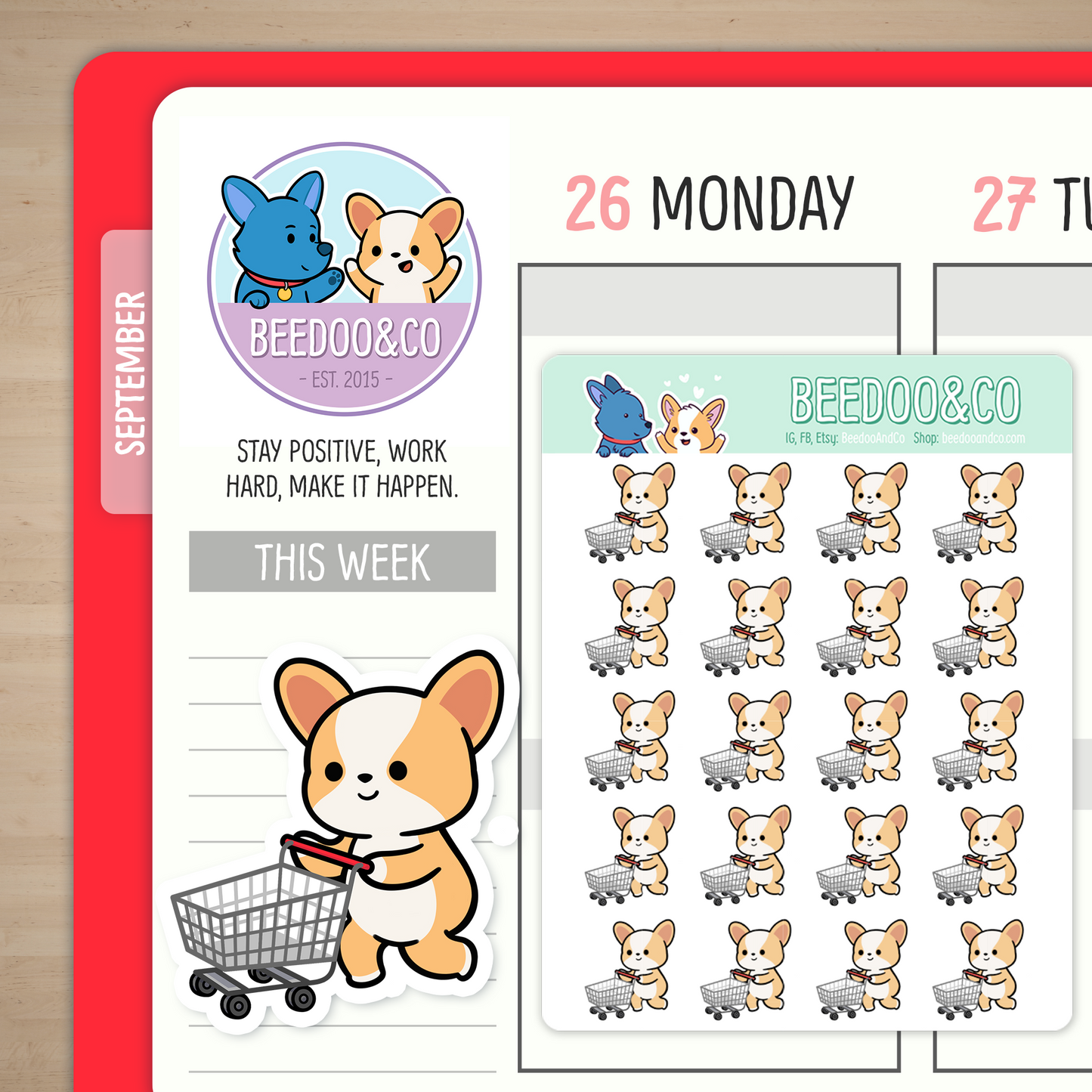 Miso The Corgi With Shopping Cart | Sticker Sheet