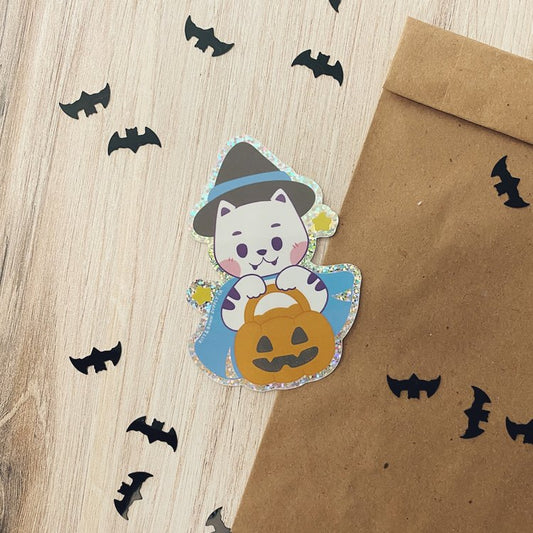 Spooky Cat | Glitter Holographic Vinyl Sticker