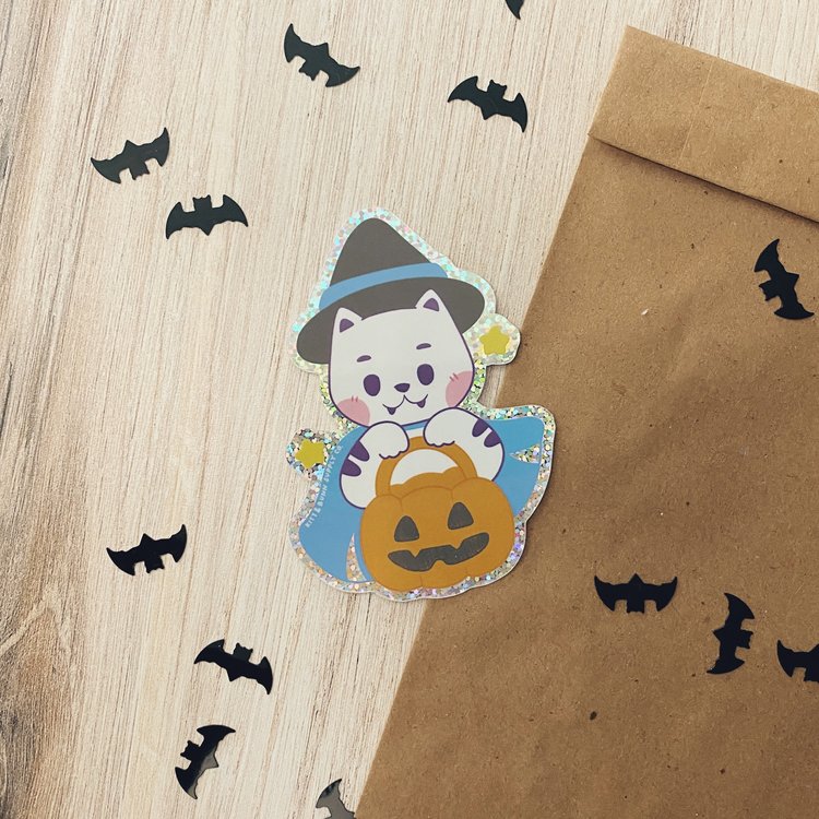 Spooky Cat | Glitter Holographic Vinyl Sticker
