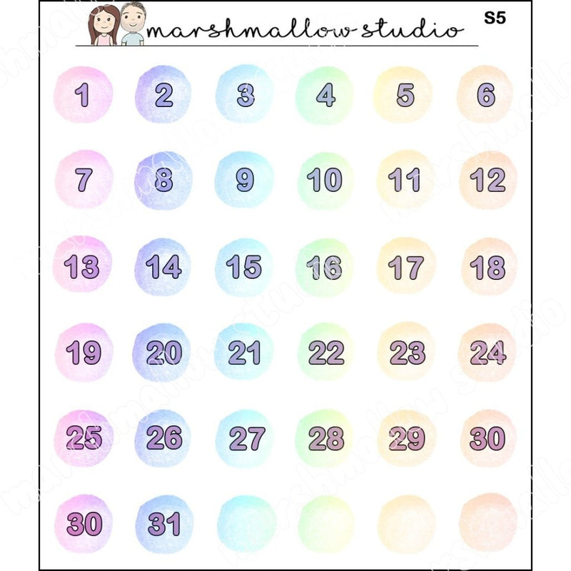 Watercolour Date Dots | Sticker Sheet