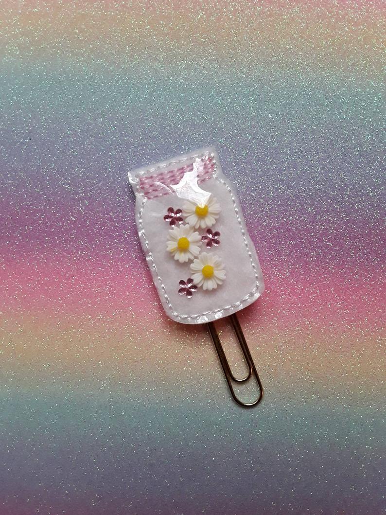 White Daisys Mason Jar | Planner Clip