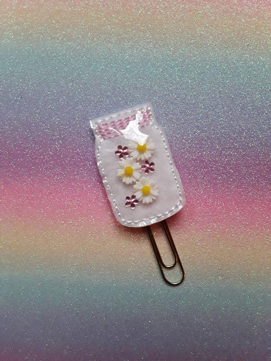 White Daisys Mason Jar | Planner Clip