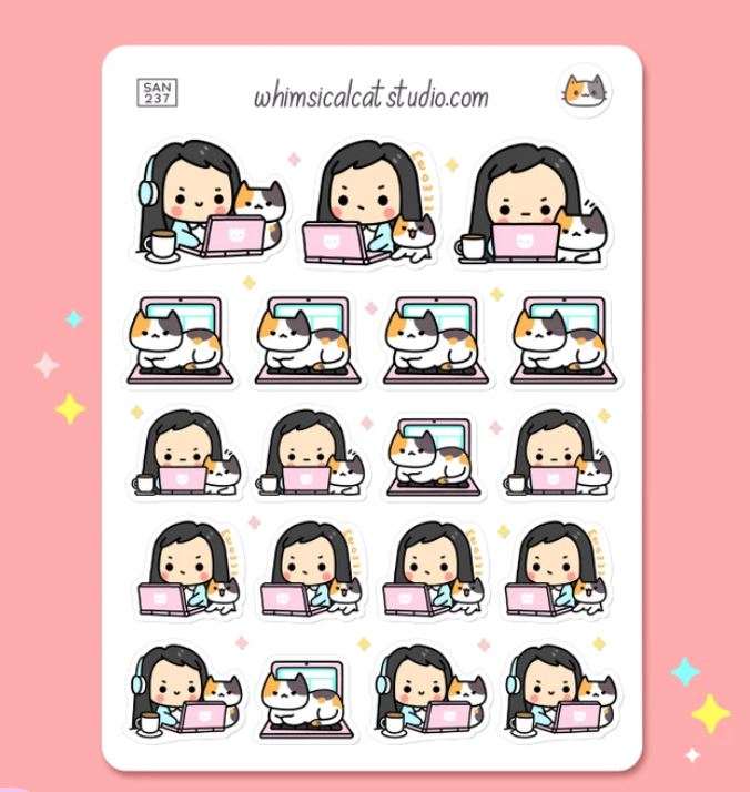 Work From Home With Cat | Sticker Sheet